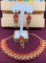 Orange Stone Studded Gold Plated Festive Necklace Set